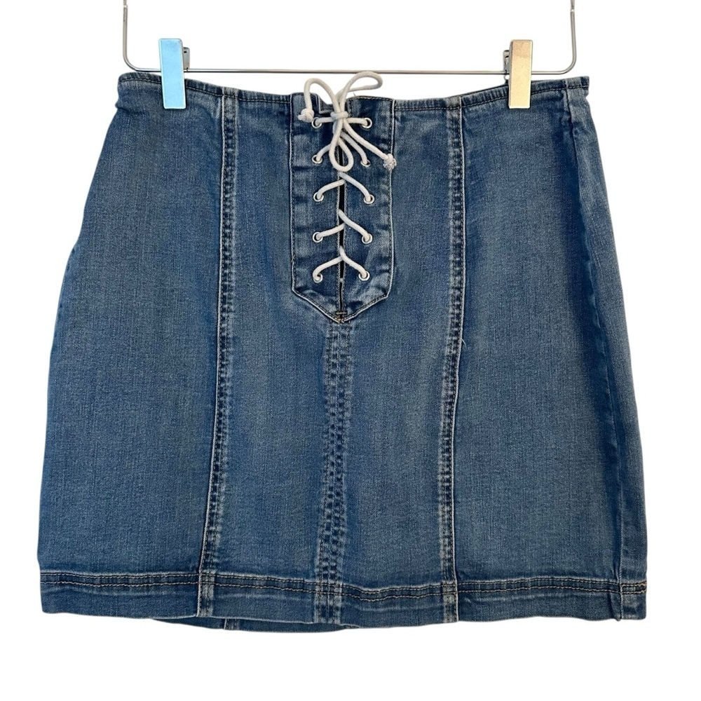 Pacsun | Women's Blue Lace-Up Front Mini Denim Skirt Size 28